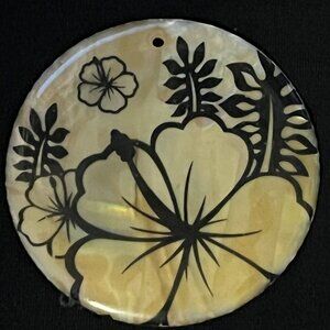 Genuine Abalone (Mother of Pearl) with Black Flower accents Pendant Component